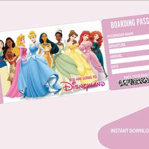 Disneyland Printable Airline Ticket Boarding Pass Template, Vacation, Trip, Surprise. Editable. Ready to print. Fake Plane Ticket