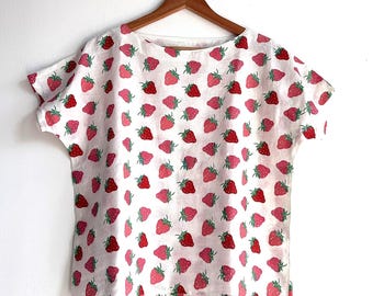 Handbedrucktes Leinen-T-Shirt