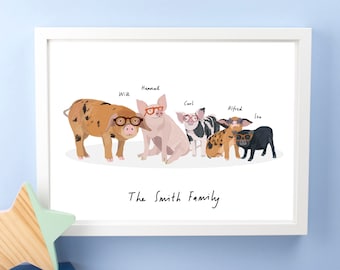 Personalised Pig Family Print