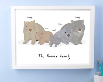 Personalised Wombat Family Print