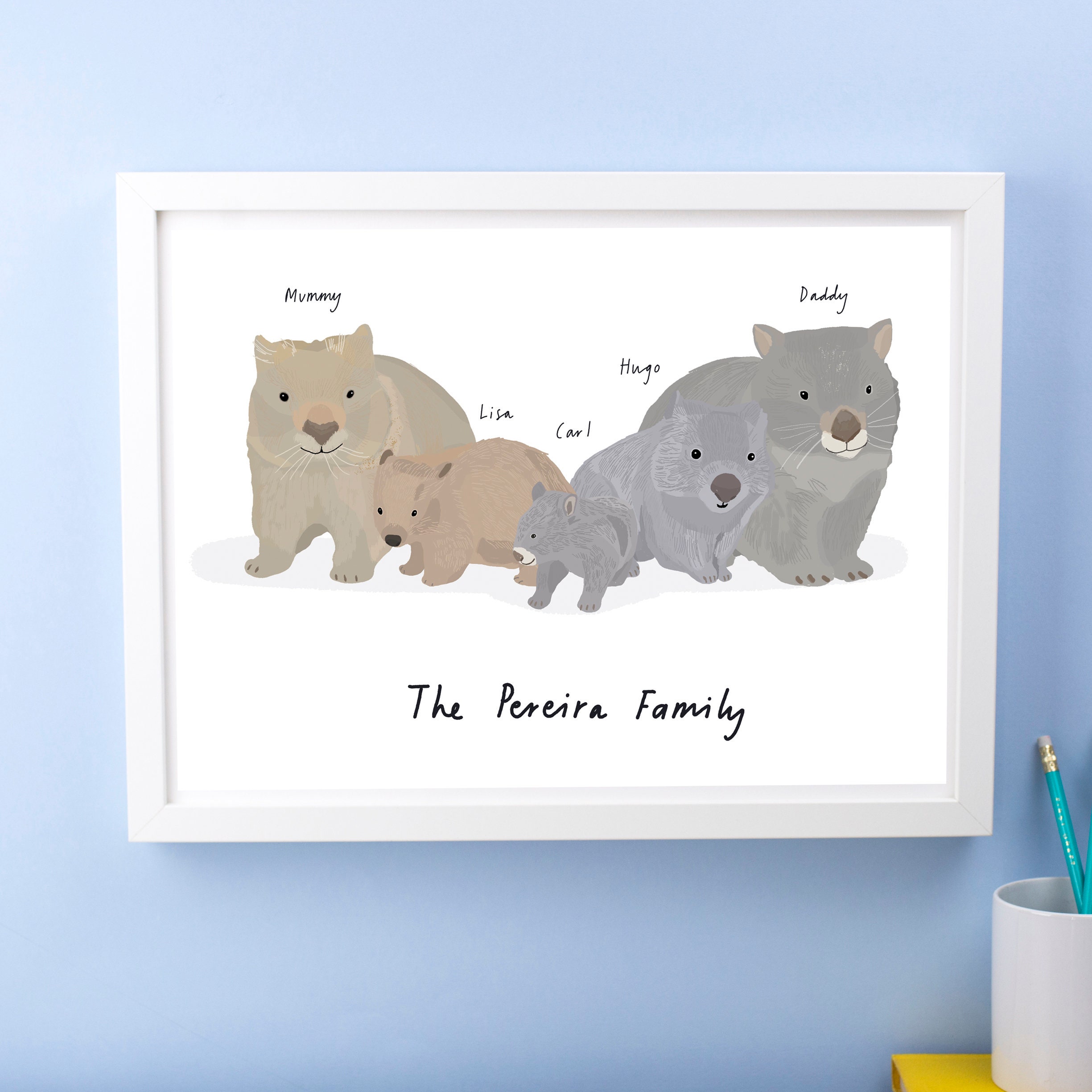 Personalised Wombat Family Print - Etsy