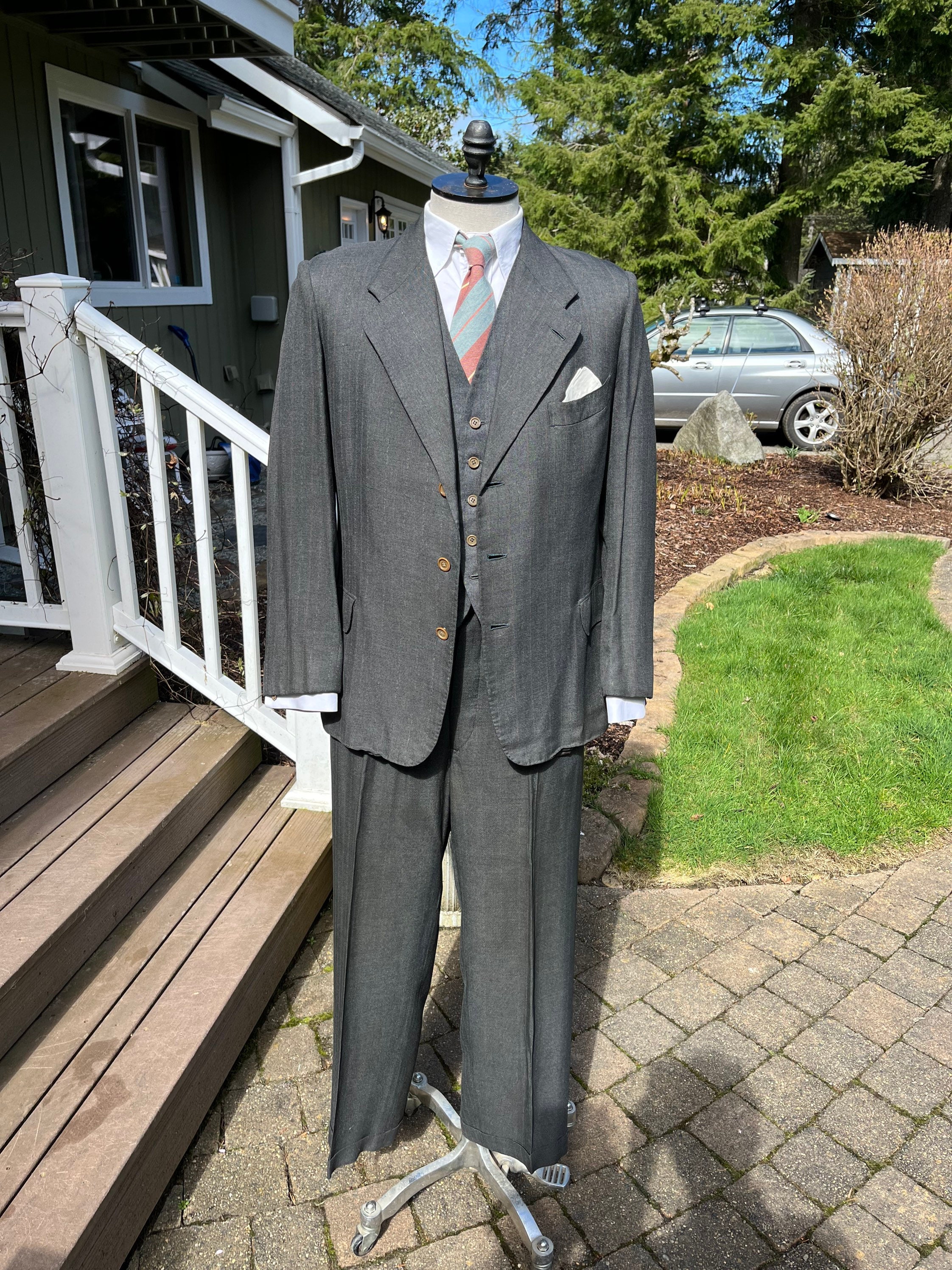 1930s German Summer Weight 3 Piece Suit Size 40 Pinstripe Gray - Etsy