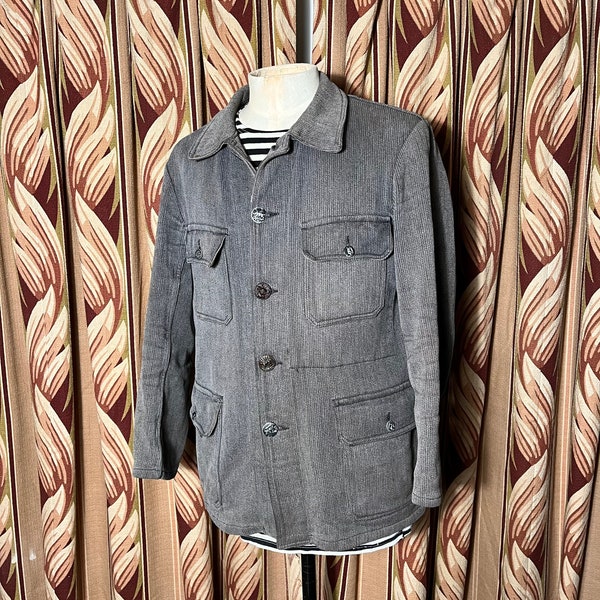 1940s French Corduroy Hunting Coat with Animal Venery Buttons Size S M