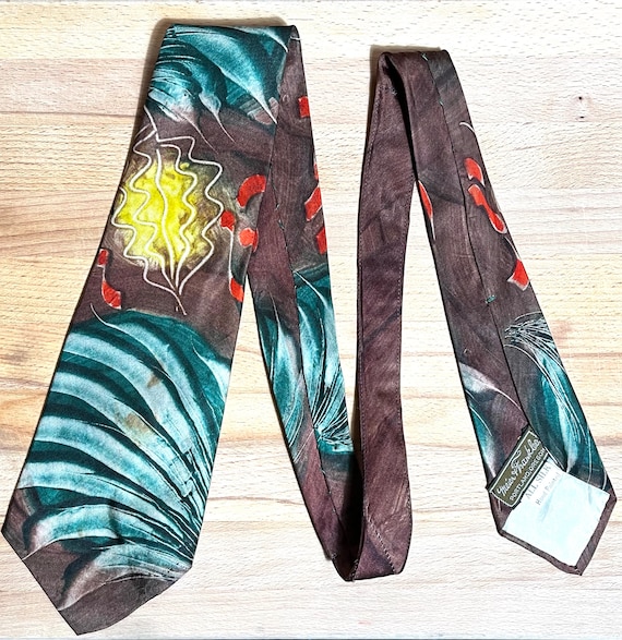 1940s 1950s Fern Fronds Hand Painted Tie - image 1