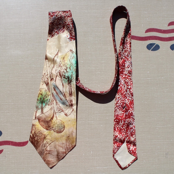 1940s 1950s Hand Painted Golf Tie - image 1