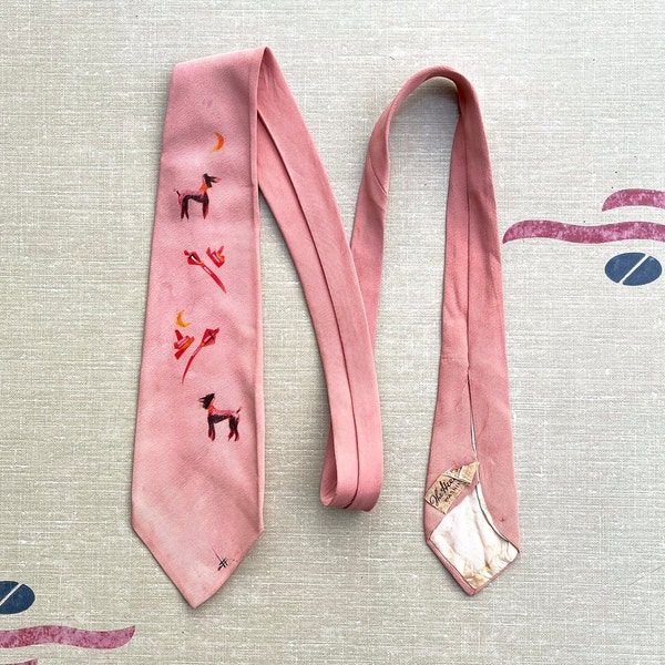 1950s Pink Poodle Hand Painted Tie