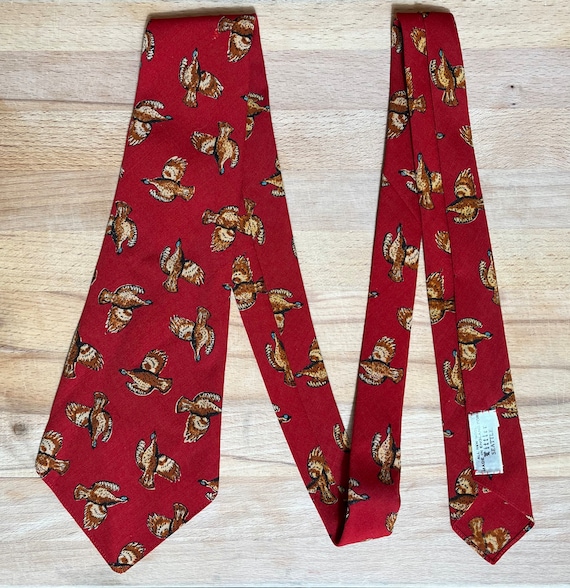 1940s 1950s Wool Grouse Print Tie