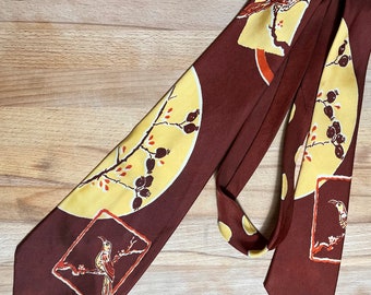 Cravatta con uccelli e ramoscelli degli anni '40 e '50