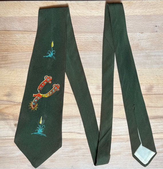 1940s 1950s Hand Painted Spur Tie