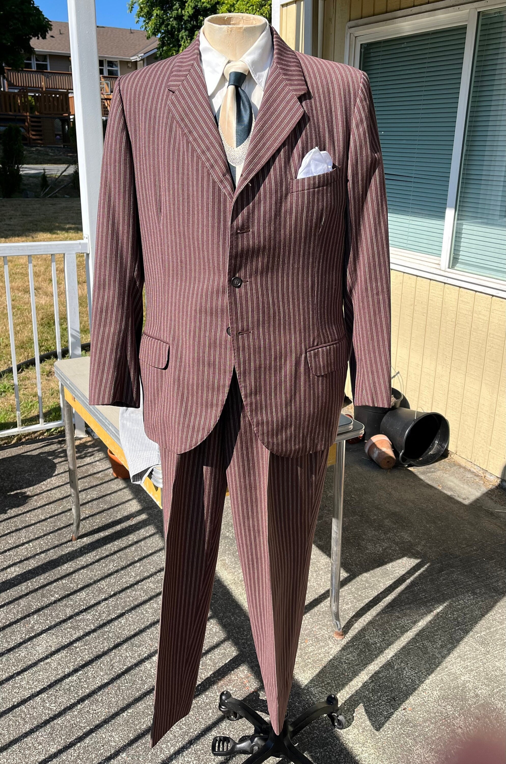 Real Vintage Search Engine 1940S Plum Pinstripe Suit Size 42 44 $265.00 AT vintagedancer.com