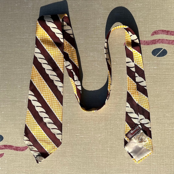 1940s 1950s Yellow Brown Striped Swing Tie