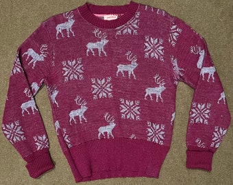 1940s Gantner Wool Maroon Holiday Sweater Size M