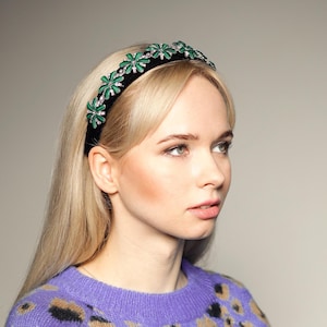 Green embellished headband Rhinestone headband Jeweled headband Crystal headband Hairband women Beaded headband christmas headband