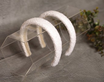 White Tweed Padded Headband, Women display picture 1