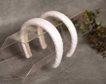 White tweed padded headband Winter white headband Padded hair band Women alice band 2/2.5/3 cm wide