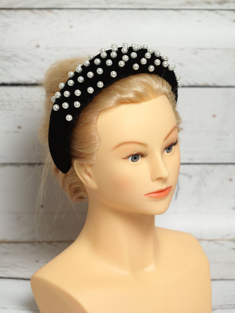 Black Pearl Headband Velvet Pearl Headband Large Padded Etsy