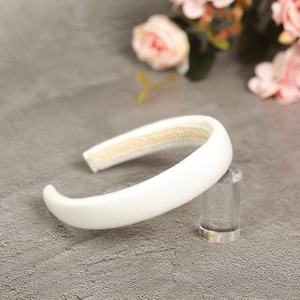 White satin padded headband Bridal satin hair band Bridesmaid headband White alice band image 1