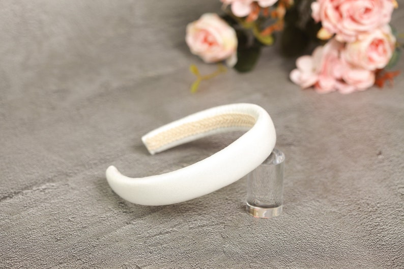 White satin padded headband Bridal satin hair band Bridesmaid headband White alice band image 1