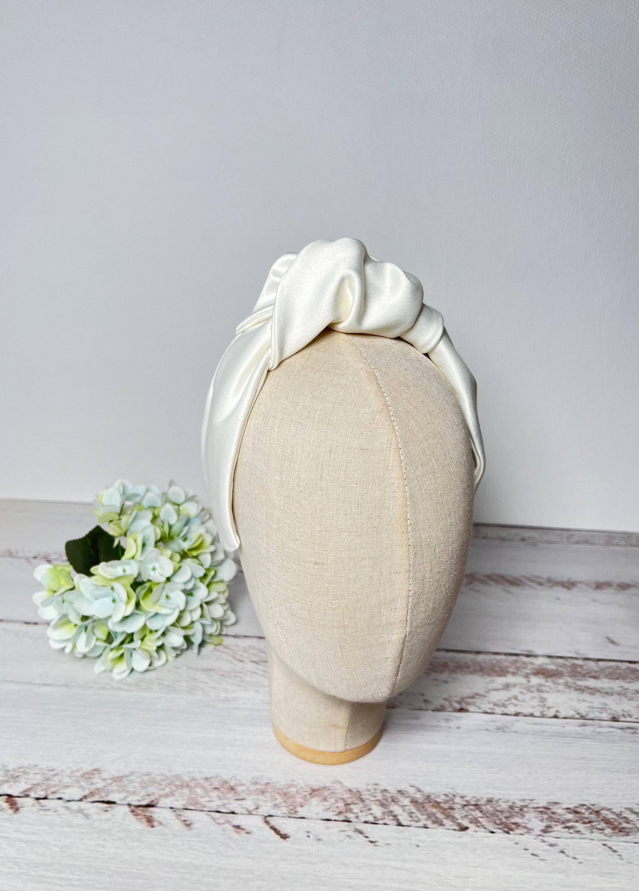 White Silk Bridal Headband Satin Knotted headband  WhiteTop knot headband Twist headband Turban headband  Off White Plain Hairband