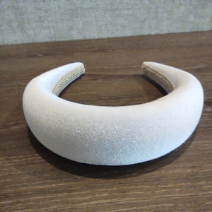 White padded headband,wide hair band,wedding headband,halo headband,Velvet headbands for women,thick headband