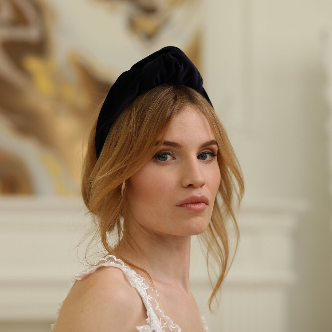 Top Knot Headband Navy Blue Knotted Headband Wide Headband Etsy