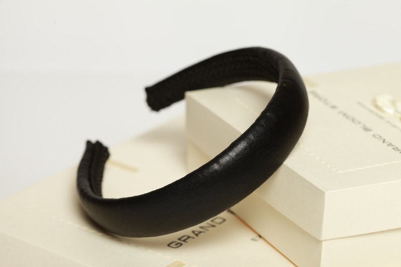 Leather black padded headband Black padded headband Classic Etsy