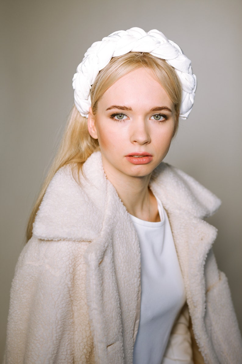 White velvet braided headband Wedding plaited headband Fashion | Etsy