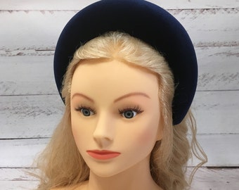 Navy blue puffy headband Thick headband Large velvet headband Wide headband Navy blue headband Navy fascinator Halo headband