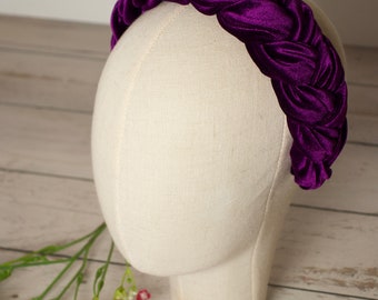 Purple velvet braided headband purple padded hairband purple braid headband Women headband custom headbands