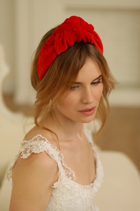 Red Velvet Top Knot Headband: Handmade Italian Cotton - Etsy
