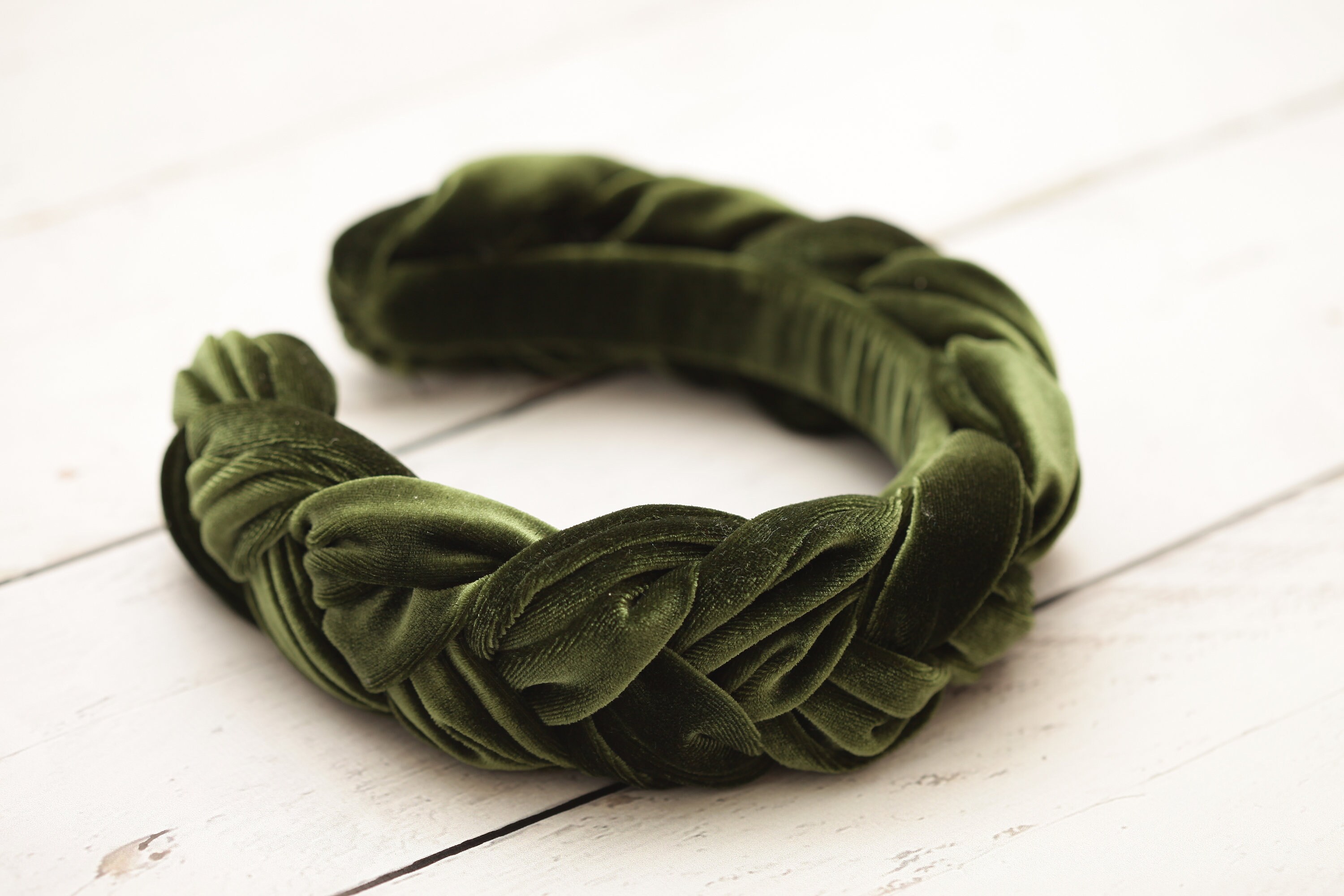 Bottle green braided velvet headband Khaki plaited headband Etsy