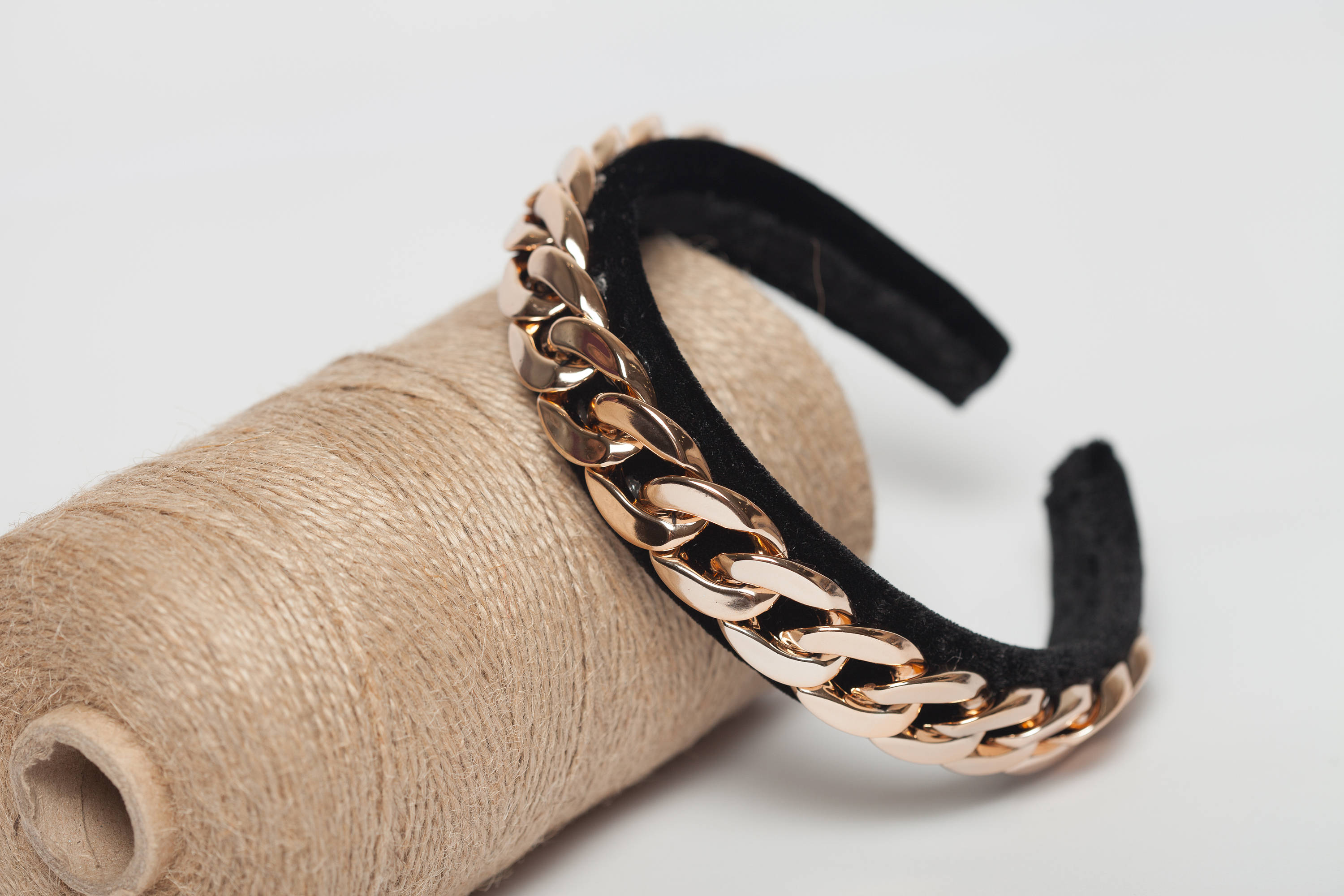 Velvet Headband Embellished With Gold Chain Jeweled Headband 