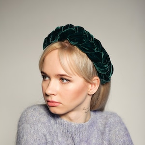 Dark green velvet braided headband silk Velvet plaited hairband Women headband christmas headband