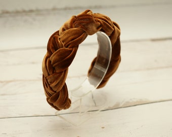 Brown  braided velvet headband plaited hairband Padded braid headband Matador headband Brown padded headband Women headbands