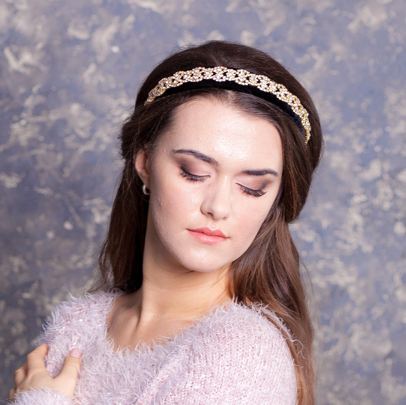 Rhinestone beaded velvet headband Jeweled velvet headband Etsy