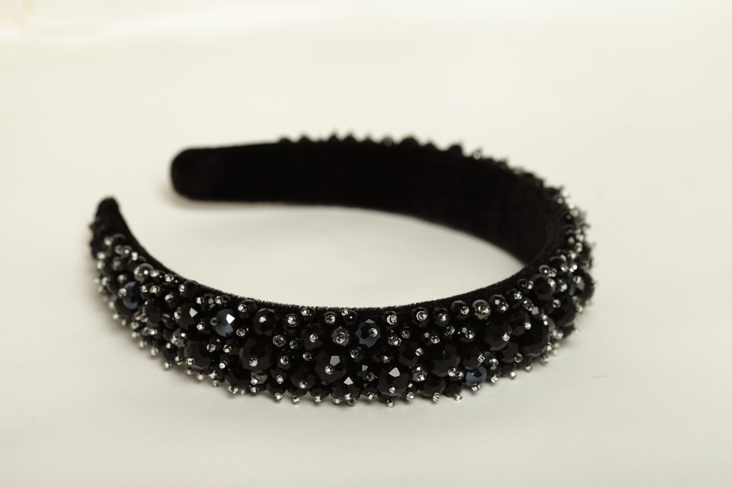 Black beaded headband Black hair accessory Black crystal crown | Etsy