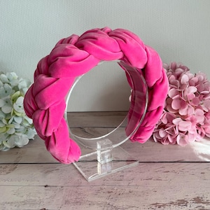 XL pink puffy hairband   pink braided headband Velvet headband pink headband   padded braided headband  crown fascinator style halo