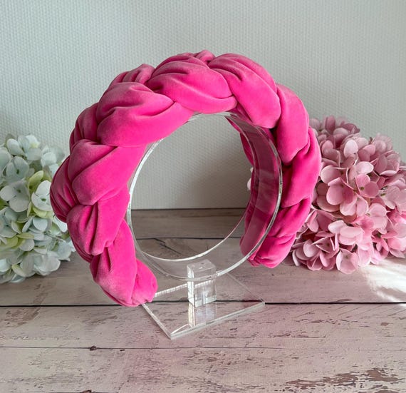 Pink Velvet Braided Headband: Padded XL Halo Crown - Etsy Canada display picture 2