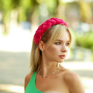 Braided headband Velvet headband Pink womens headband Gift for best friend female Plaited headbands for women summer headband
