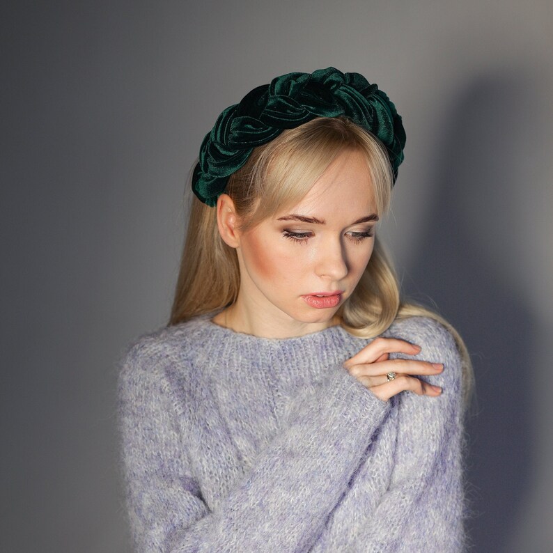 Emerald Green Velvet Braided Headband Plaited Headband Velvet Etsy