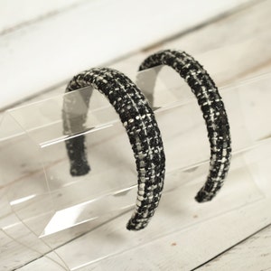 Tweed padded headband black with white Wool headband Classic winter headband Padded alice band 3cm/2,5cm/2 cm wide