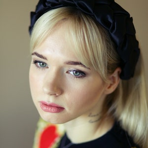 Black Satin Braided Headband | Women&#39;s Fashion Hairband | Plaited Silk Headband  Elegant Black Braid Silk Headband