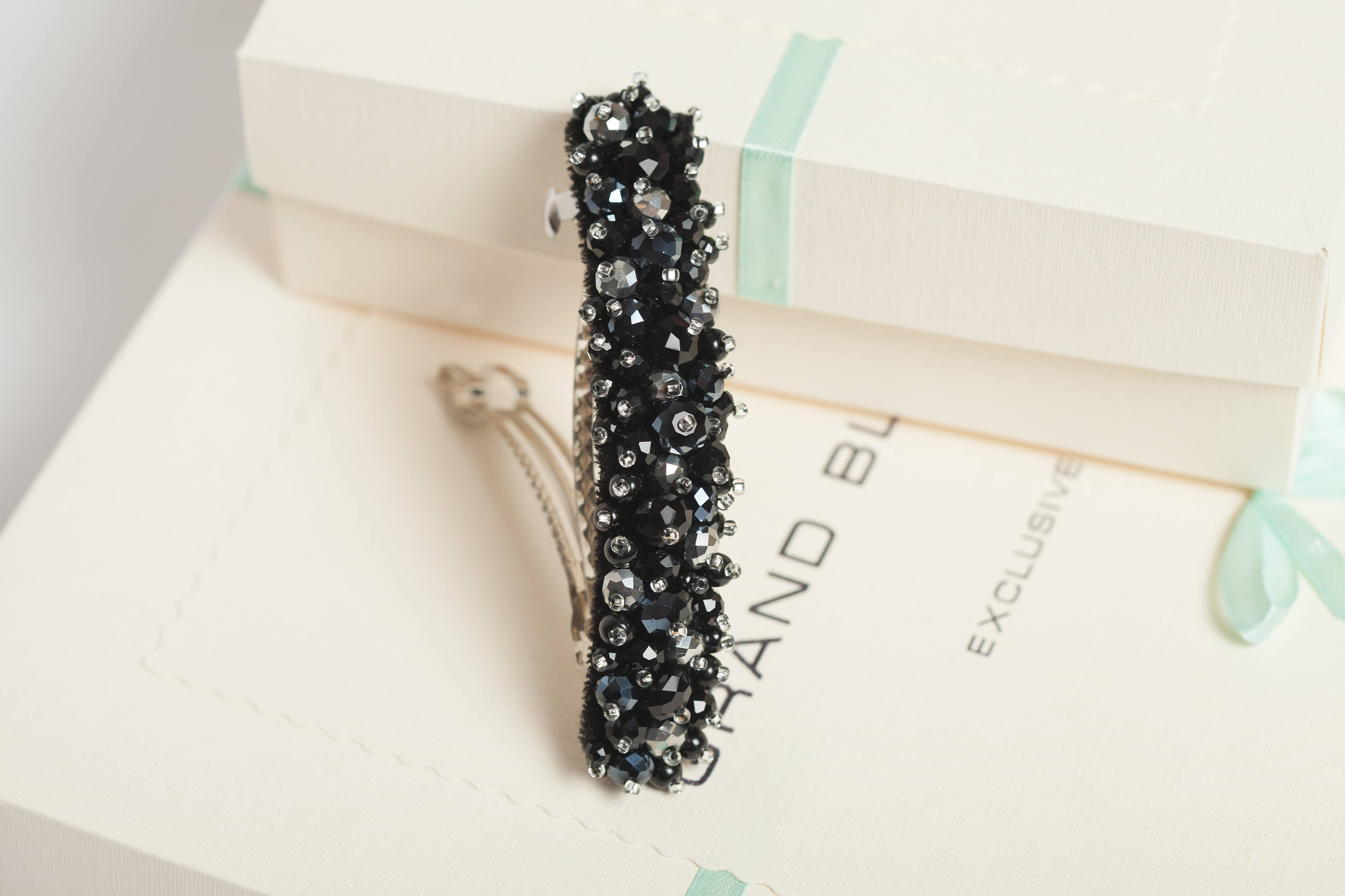 Black beaded hair barrette Beaded hair clips Black barette Etsy