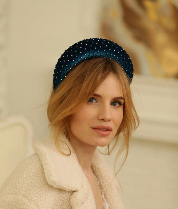 Crystal Rhinestone Padded Halo Headband - Dark Turquoise  display picture 2