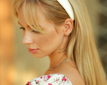 White Satin Padded Headband, Bridal Hair Accessory