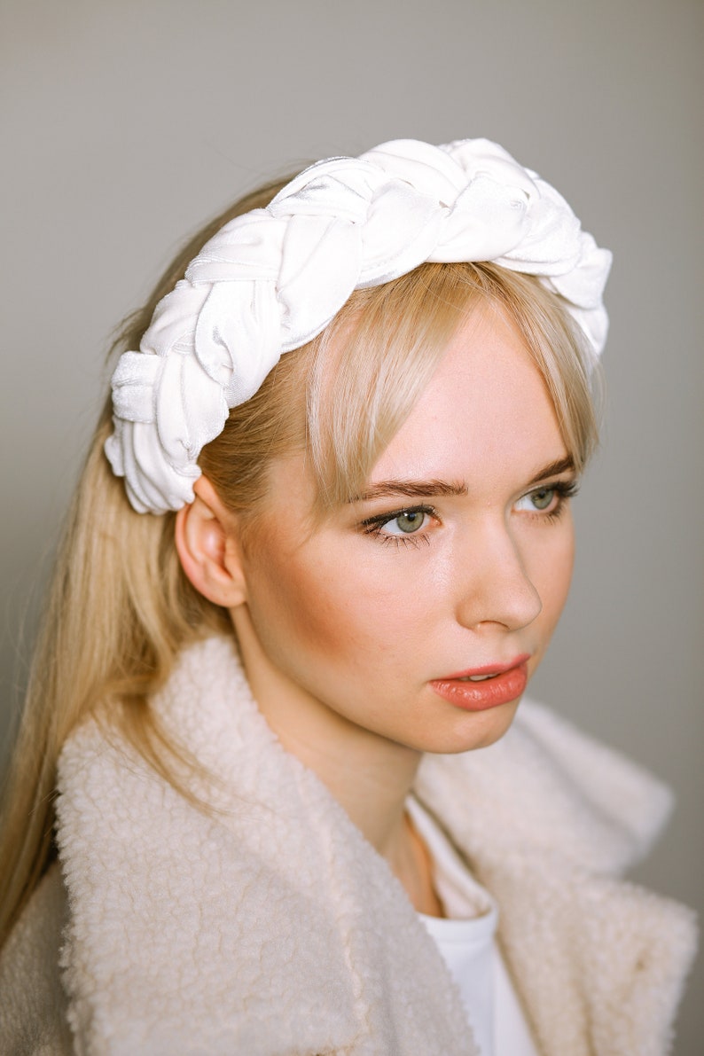 White velvet braided headband Wedding plaited headband Fashion Etsy