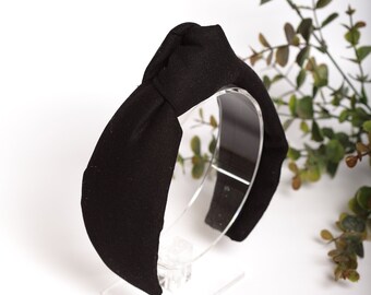 Black linen top knot headband Linen black turban tie knotted headband Twist knot headband