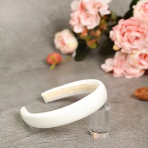 White satin padded headband Bridal satin hair band Bridesmaid headband White alice band image 5