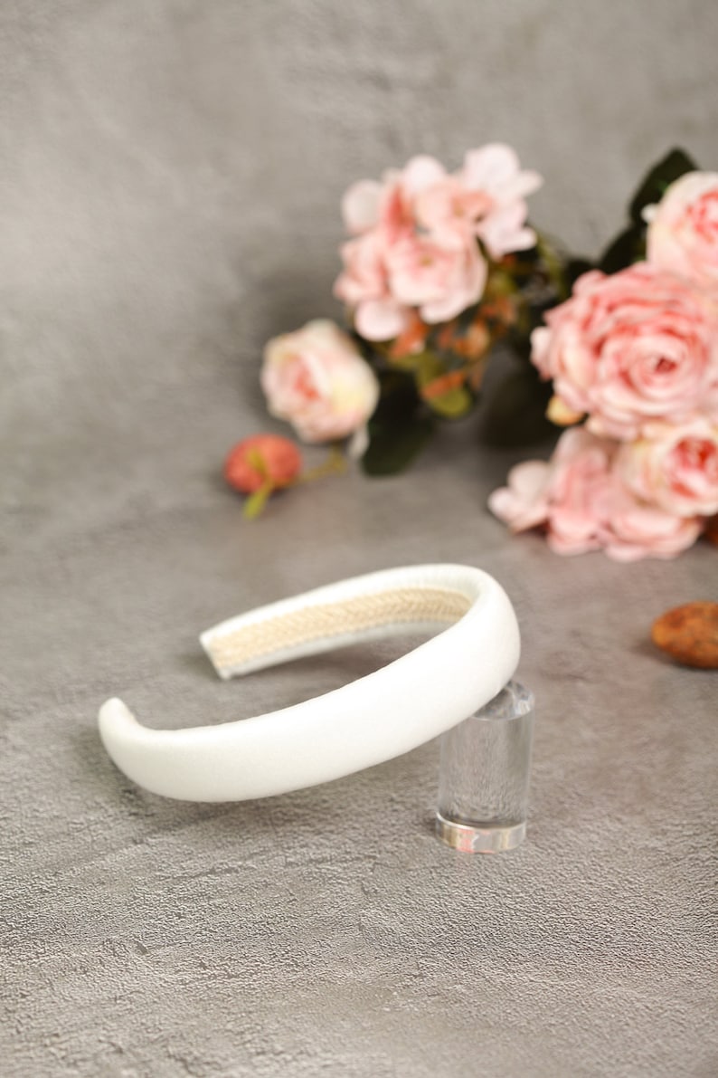 White satin padded headband Bridal satin hair band Bridesmaid headband White alice band image 5