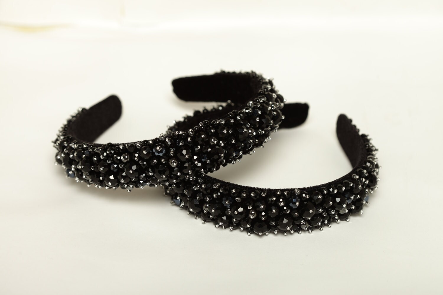 Black beaded headband Black hair accessory Black crystal crown Etsy